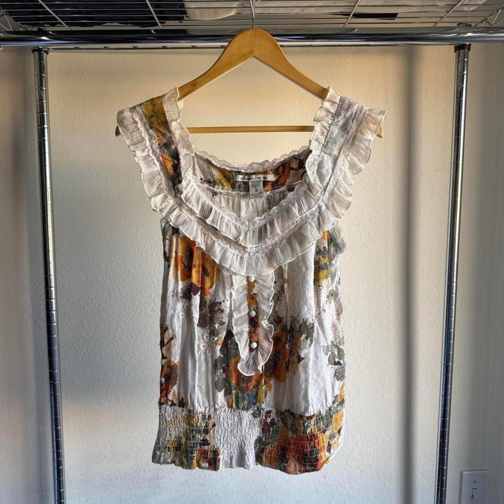 American Rag Y2K White Multicolor Floral Western Boho Tank Top